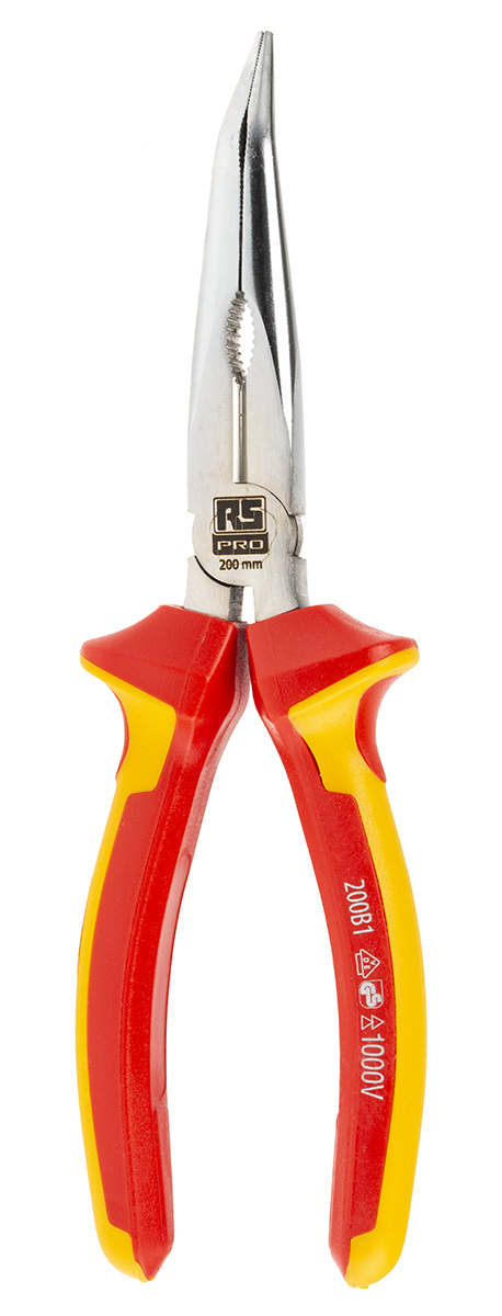RS Pro 200 mm Steel Long Nose Angled Pliers with 72mm Jaw Length